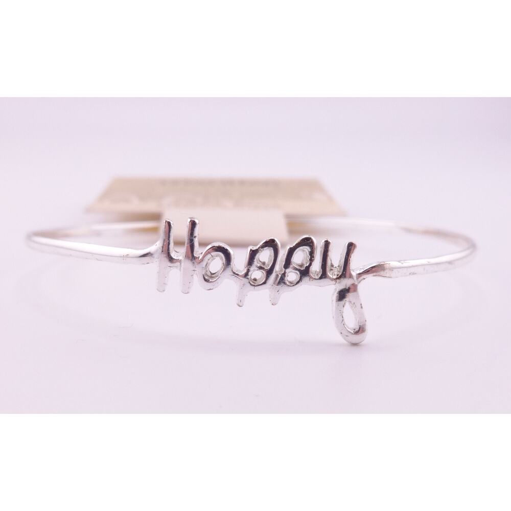 Unwritten .925 Sterling Silver Cursive HAPPY Bangle Bracelet NWT